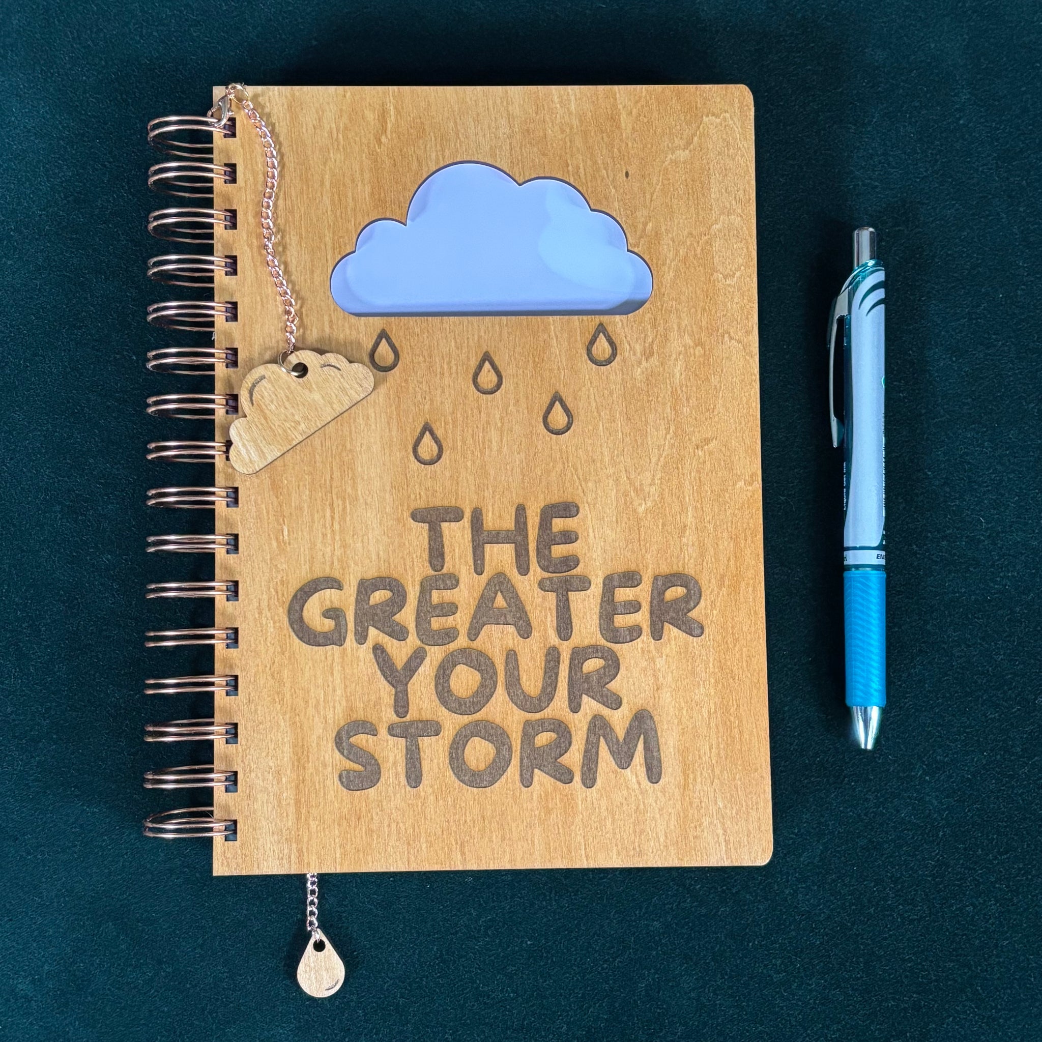 The Greater Your Storm Wooden Journal